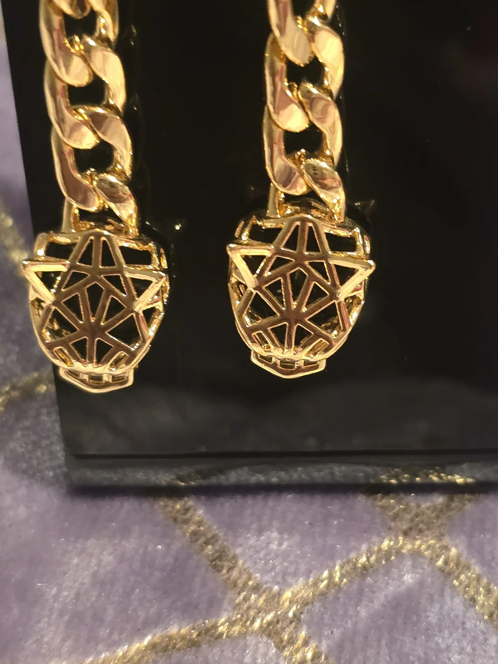 22kgp Dubai Gold Geometric Drop Chain Earrings - Women Jewelry
